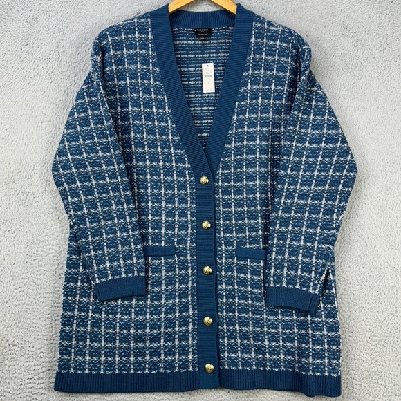 Talbots Womens Cardigan Knit Sweater X Plus Blue Button Up 100% Merino Wool NEW - Picture 1 of 11